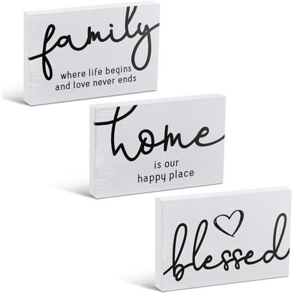 Rustic Farmhouse Mini Wood Signs Table Shelf Decor Family Home Blessed Quote - Picture 1 of 7
